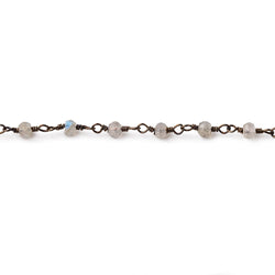 3mm Labradorite faceted rondelle Black Gold Chain by the foot 36 pieces