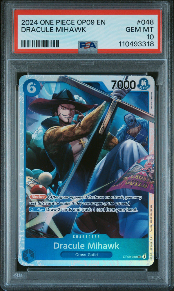 Graded 2024 One Piece OP09 EN Dracule Mihawk #048 Emperors in the New World Trading Card Game PSA 10 Gem Mint