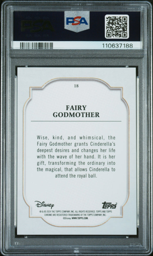 Graded 2024 Topps Chrome Disney Fairy Godmother #18 Dark Blue & Light Blue Lava #/75 Cinderella Trading Card PSA 10 Gem Mint