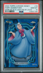 Graded 2024 Topps Chrome Disney Fairy Godmother #18 Dark Blue & Light Blue Lava #/75 Cinderella Trading Card PSA 10 Gem Mint