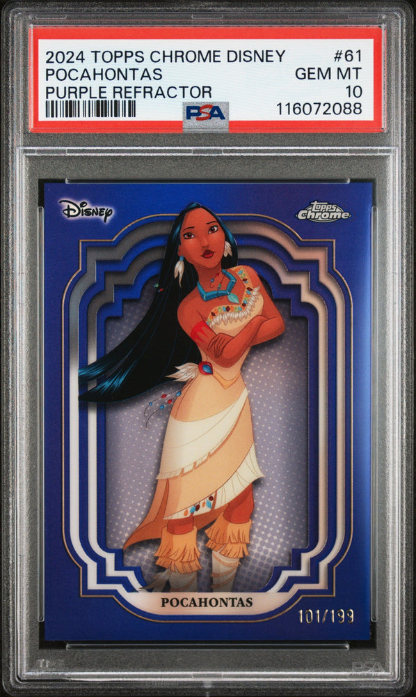 Graded 2024 Topps Chrome Disney Pocahontas #61 Purple Refractor #/199 Trading Card PSA 10 Gem Mint