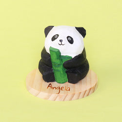 Hand-Carved Wooden Panda Figurine – Cute Handmade Decor with Mini Accessories (ONLINE ORDER ONLY)