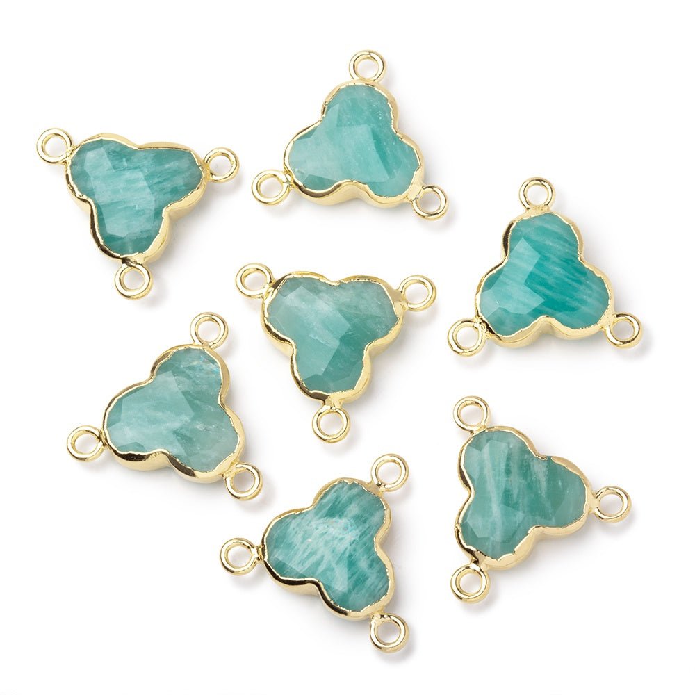 11mm Gold Leafed Amazonite Faceted Trefoil 3 Ring Connector 1 piece (ONLINE ORDER ONLY)