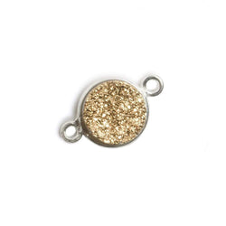 11mm Silver Bezel Metallic Gold Drusy Coin 2 ring Connector 1 piece (ONLINE ORDER ONLY)