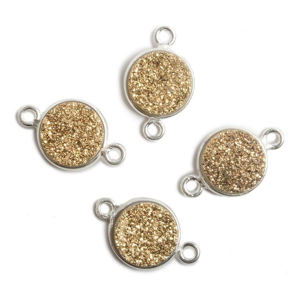 11mm Silver Bezel Metallic Gold Drusy Coin 2 ring Connector 1 piece (ONLINE ORDER ONLY)