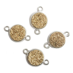 11mm Silver Bezel Metallic Gold Drusy Coin 2 ring Connector 1 piece (ONLINE ORDER ONLY)