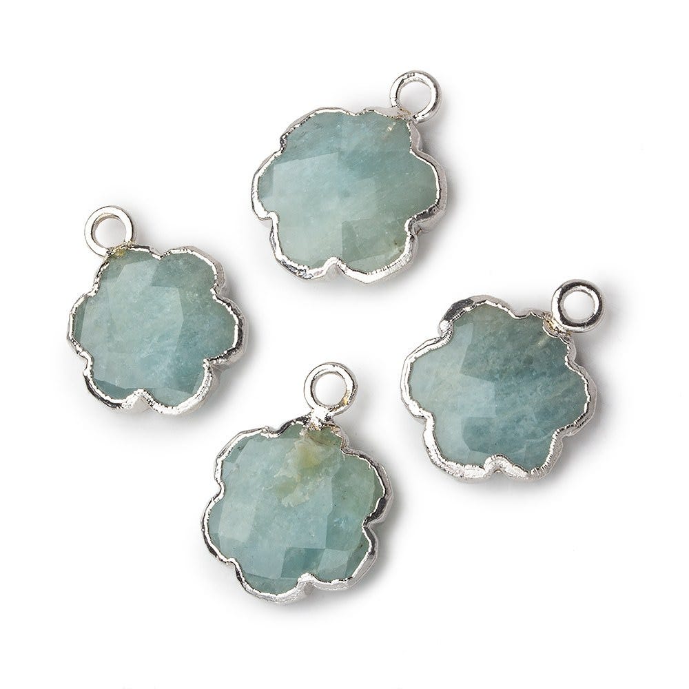 11mm Silver Leafed Milky Aquamarine Faceted Quatrafoil Focal Bead Pendant sold as 1 piece (ONLINE ORDER ONLY)