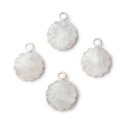 11mm Silver Leafed Rainbow Moonstone Carved Floral Coin Focal Pendant 1 piece (ONLINE ORDER ONLY)