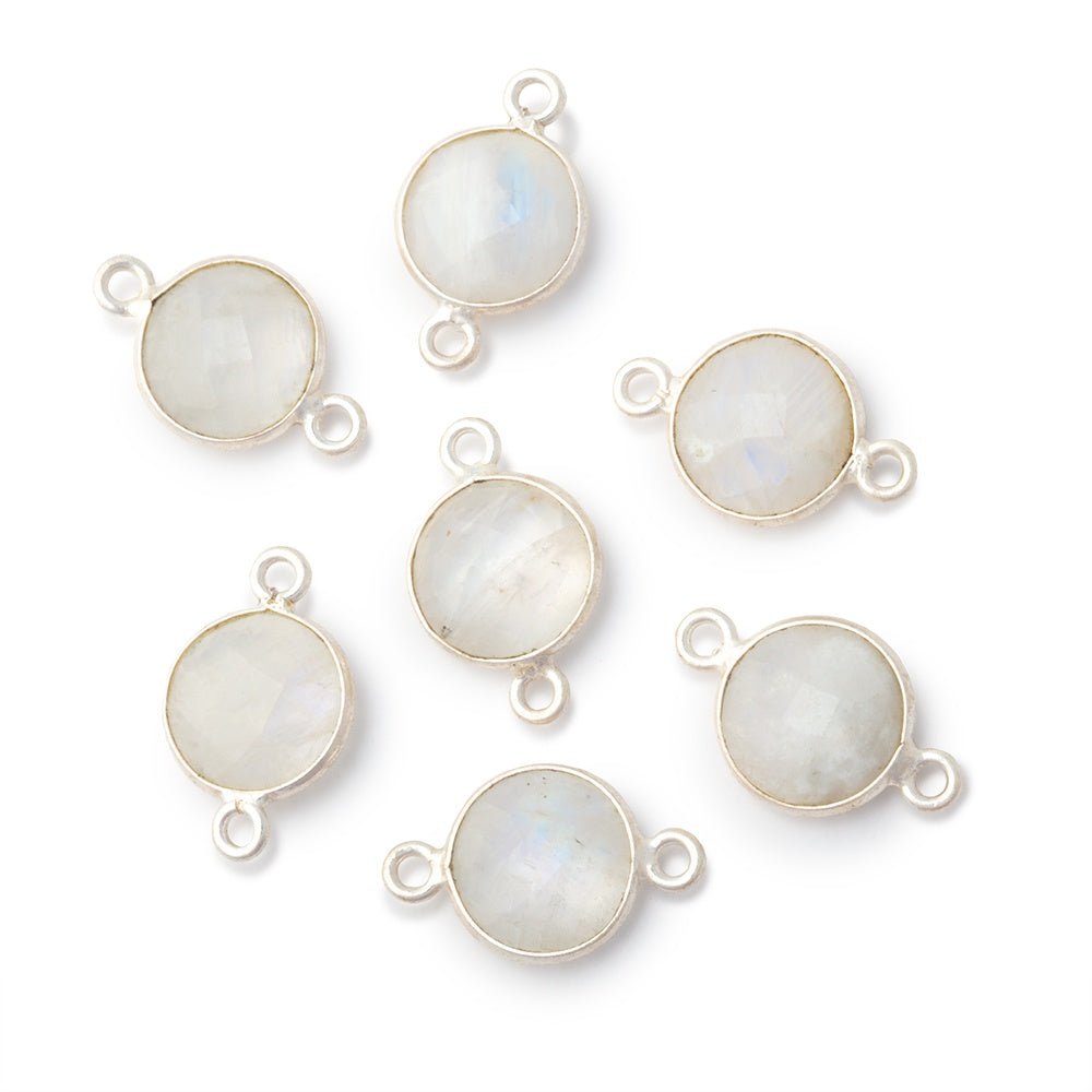 11mm Sterling Silver Bezel Rainbow Moonstone Faceted Coin 1 Connector (ONLINE ORDER ONLY)