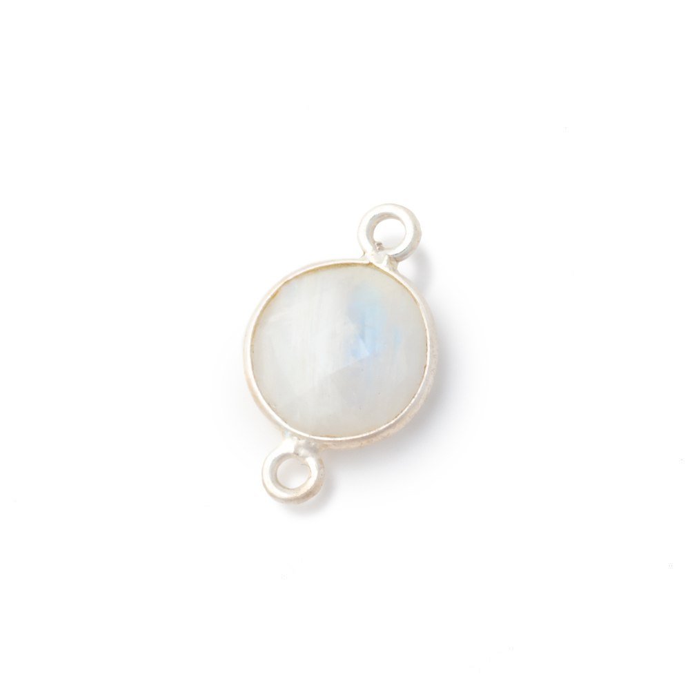 11mm Sterling Silver Bezel Rainbow Moonstone Faceted Coin 1 Connector (ONLINE ORDER ONLY)