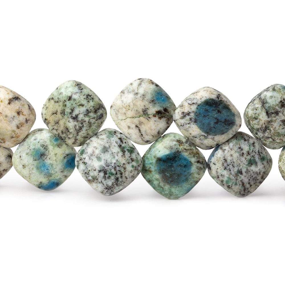 11x11mm K2 Azurite Granite "K2 Jasper" plain pillow beads 8 inch 30 beads (ONLINE ORDER ONLY)