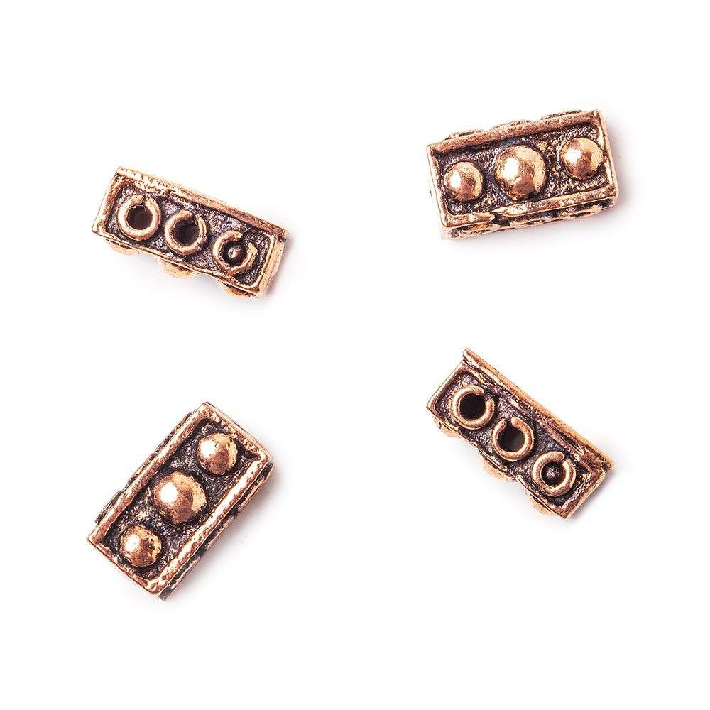 11x6x5mm Copper 3 hole Connector Bar with 3 Bead Design Set of 4 (ONLINE ORDER ONLY)