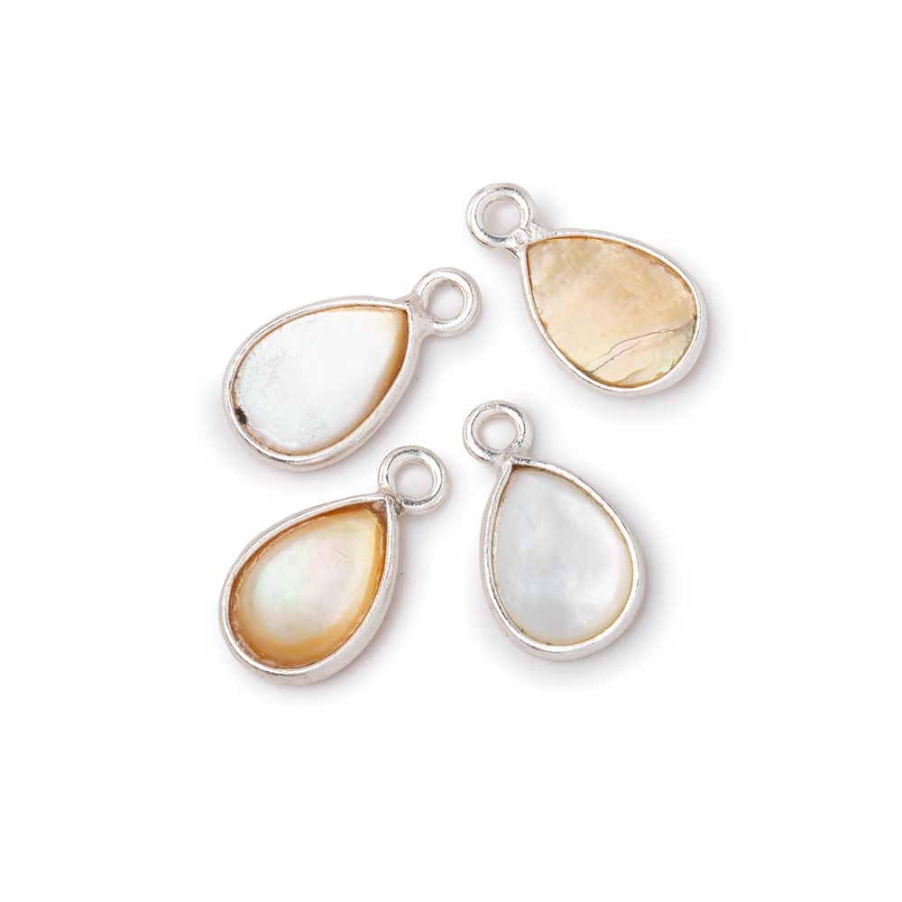 11x8mm .925 Silver Bezel Mother of Pearl Pear Focal Pendants Set of 4 pieces (ONLINE ORDER ONLY)