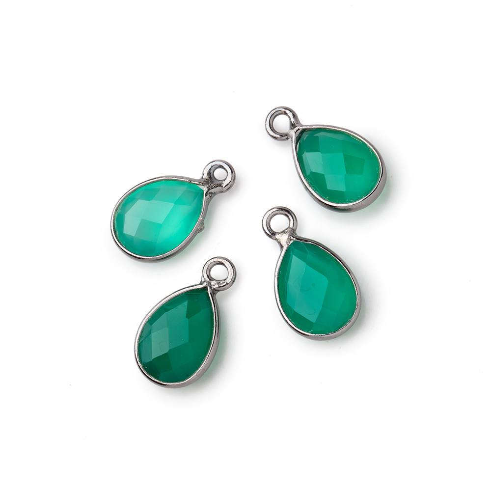11x8mm Black Gold Bezel Green Onyx Faceted Pear Focal Pendants Set of 4 pieces (ONLINE ORDER ONLY)