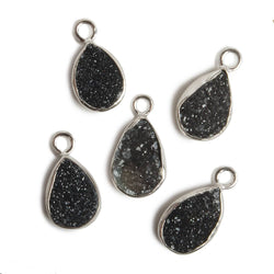 11x8mm Silver Bezel Black Drusy Pear 1 ring Charm Pendant 1 piece (ONLINE ORDER ONLY)