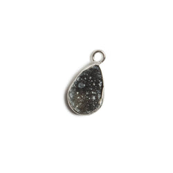 11x8mm Silver Bezel Black Drusy Pear 1 ring Charm Pendant 1 piece (ONLINE ORDER ONLY)