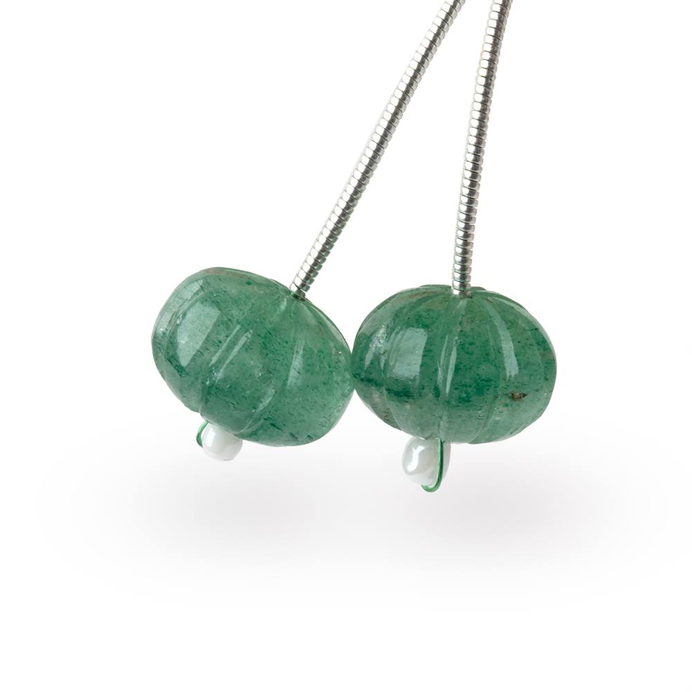 12-12.5mm Aventurine Carved Melon Focals Set of 2 Beads (ONLINE ORDER ONLY)