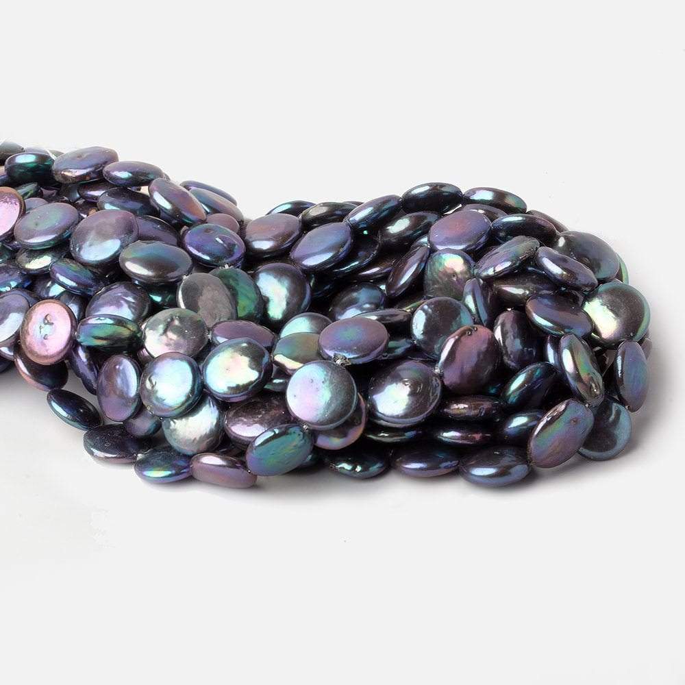 12-13mm Peacock Blue Purple Coin Freshwater Pearl 16 inch 31 pieces A (ONLINE ORDER ONLY)