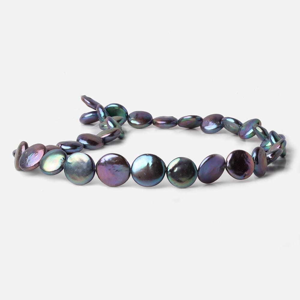 12-13mm Peacock Blue Purple Coin Freshwater Pearl 16 inch 31 pieces A (ONLINE ORDER ONLY)
