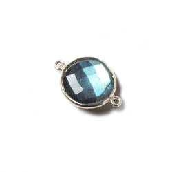 12-13mm Silver Bezeled Labradorite faceted coin Connector  1 piece (ONLINE ORDER ONLY)