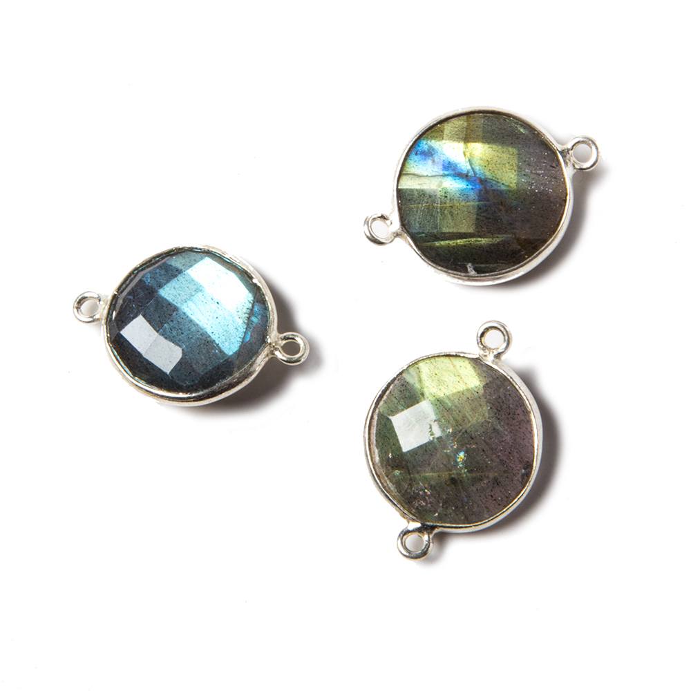 12-13mm Silver Bezeled Labradorite faceted coin Connector  1 piece (ONLINE ORDER ONLY)