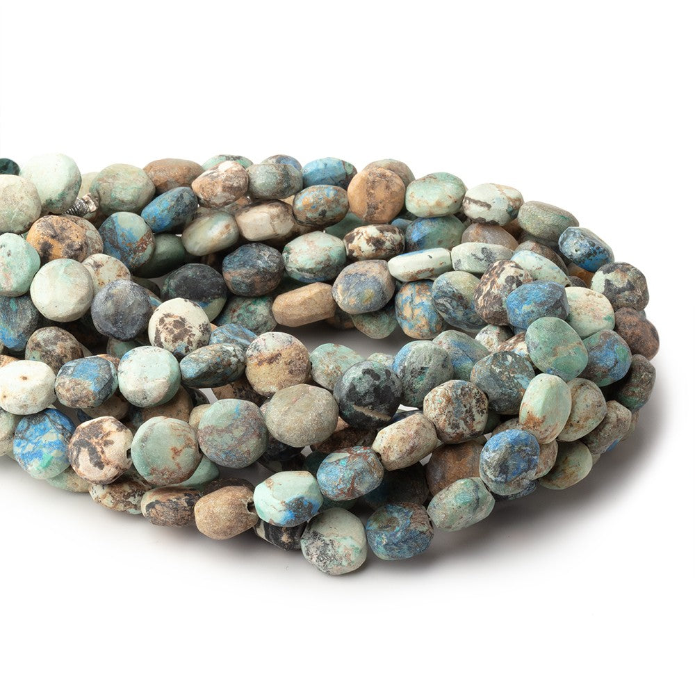 7-8mm Frosted Chrysocolla plain coin beads 7.5 inch 24 pieces (ONLINE ORDER ONLY)