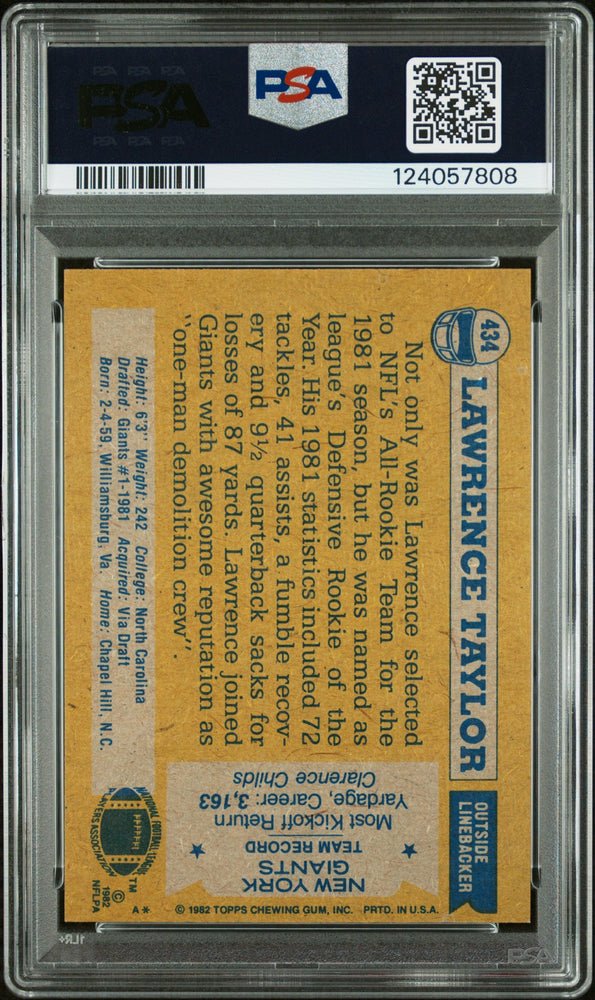 Graded 1982 Topps Lawrence Taylor #434 Rookie RC Signed Football Card PSA 6 Card - Auto Grade Authentic (ONLINE ORDER ONLY)