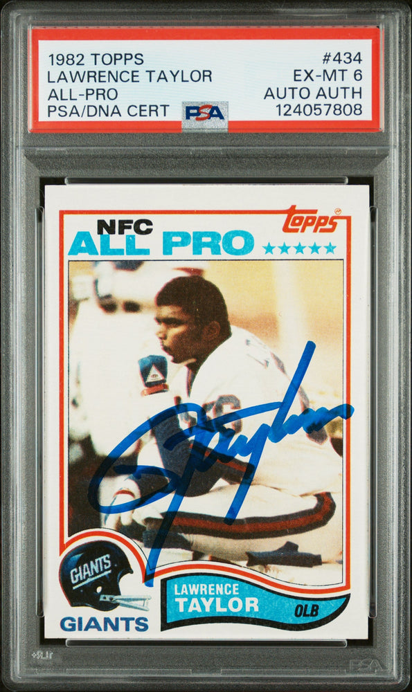 Graded 1982 Topps Lawrence Taylor #434 Rookie RC Signed Football Card PSA 6 Card - Auto Grade Authentic (ONLINE ORDER ONLY)
