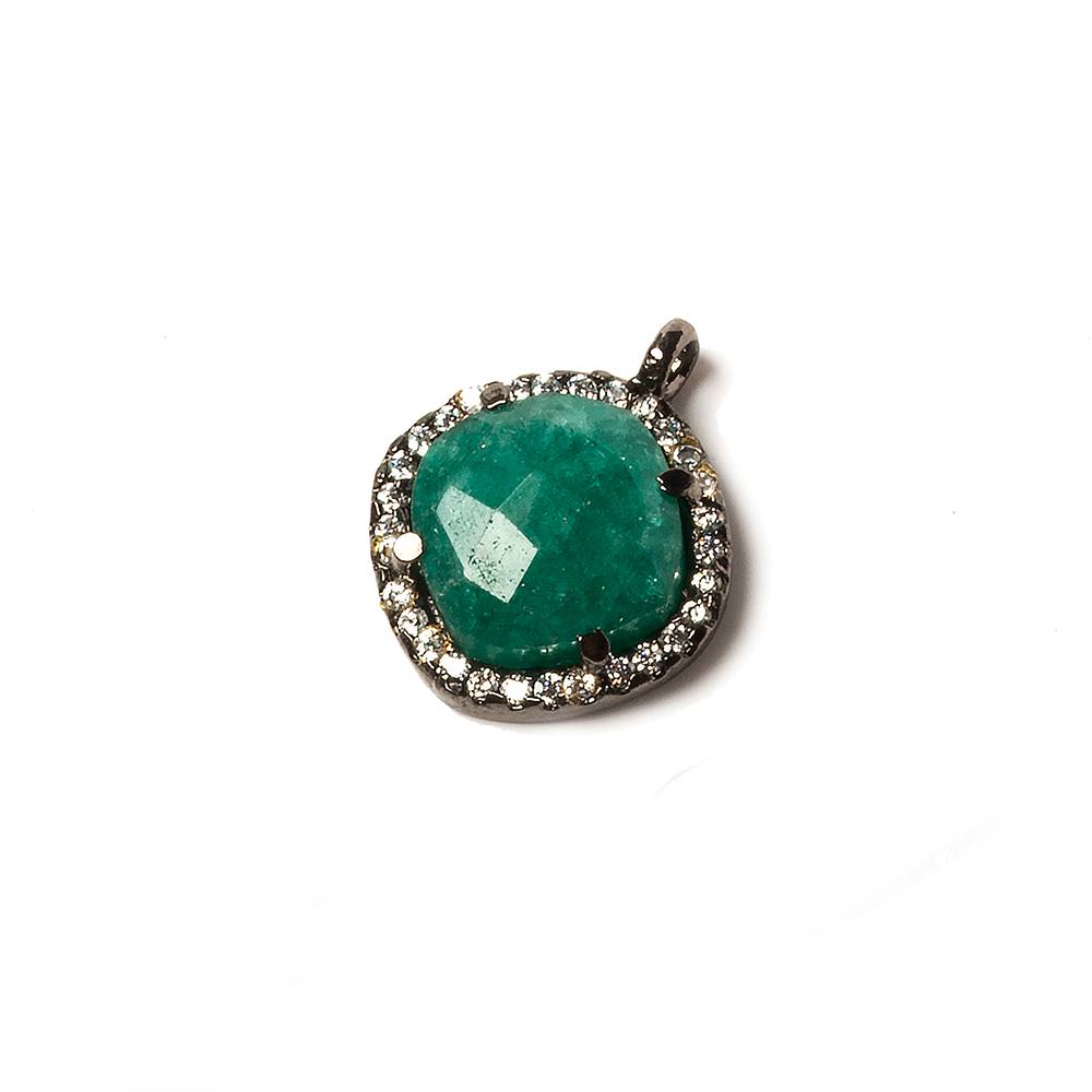 12.5mm Black Gold Bezel White CZ & Green Onyx Cushion Pendant 1pc (ONLINE ORDER ONLY)