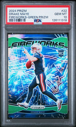 Graded 2024 Panini Prizm Drake Maye #22 Fireworks Green Prizm Rookie RC Football Card PSA 10 Gem Mint