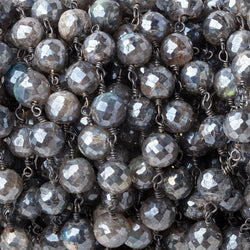 7mm Mystic Labradorite Faceted Rounds on Black Gold Chain