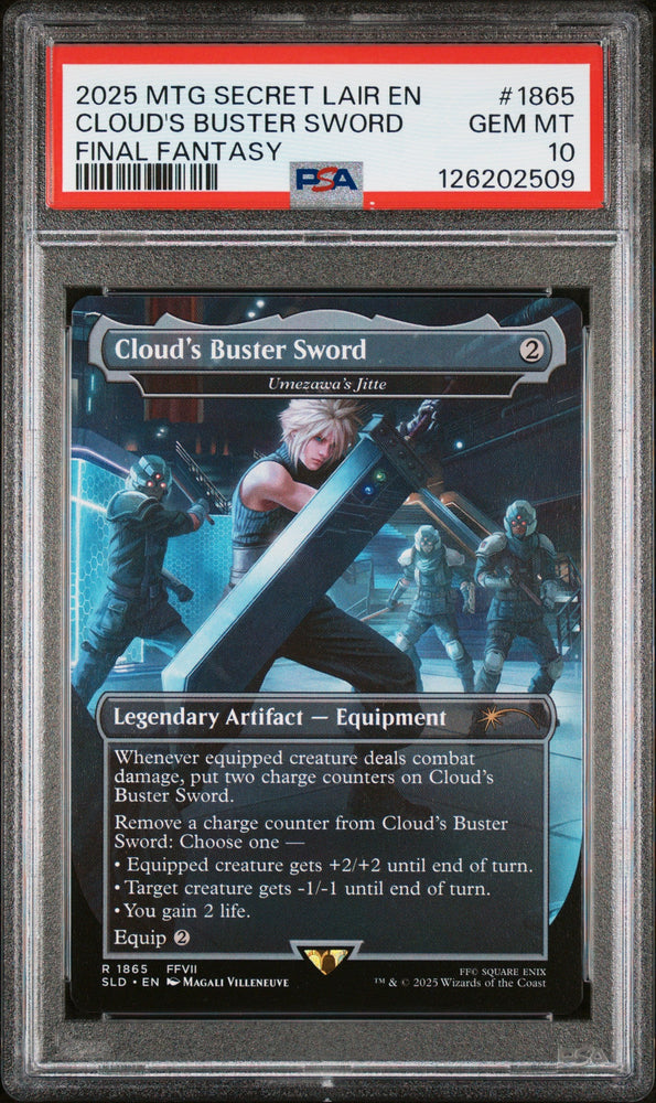 Graded 2025 Magic The Gathering Final Fantasy Cloud's Buster Sword #1865 Secret Lair Drop Card PSA 10 Gem Mint