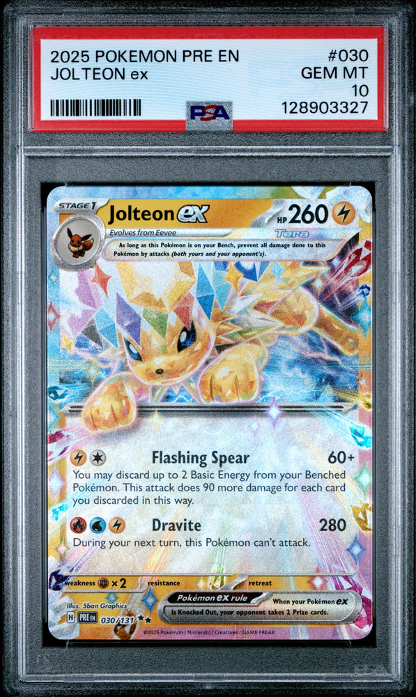 Graded 2025 PKM PRE EN Jolteon ex #030 Trading Card Game Trading Card Game PSA 10 Gem Mint (ONLINE ORDER ONLY)