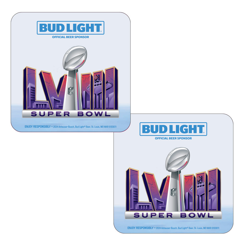 (25-Pack) 2024 Super Bowl LVIII Bud Light Coasters | Super Bowl Party Coasters (Online Only)