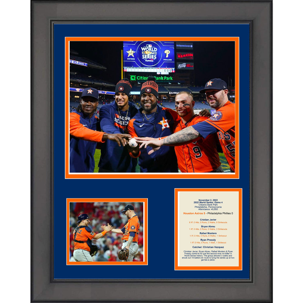 Framed Houston Astros Cristian Javier Combined No Hitter 2022 World Series 11"x14" Three Photo Collage (ONLINE ORDER ONLY)