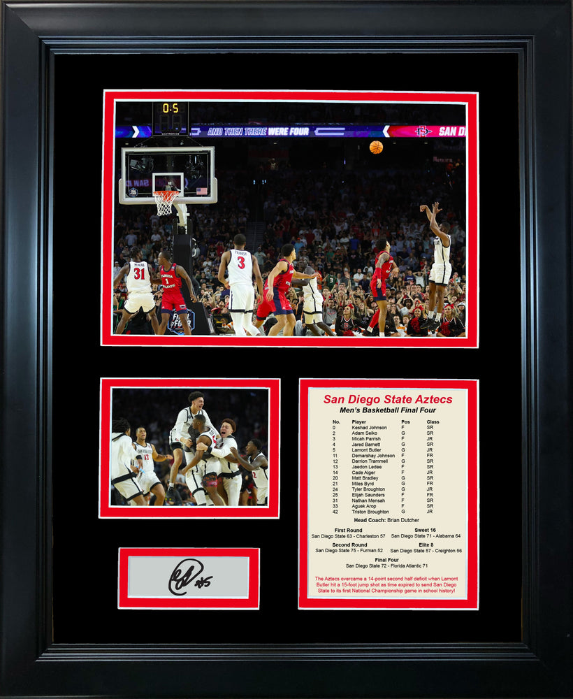 Framed San Diego State Aztecs Lamont Butler 2023 Final Four Buzzer Beater Facsimile Laser Engraved Signature Auto 11"x14" College Basketball Photo Sig Collage (ONLINE ORDER ONLY)