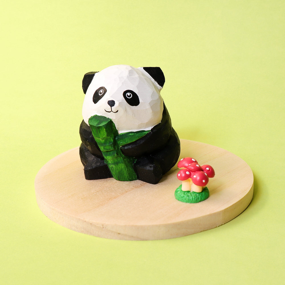Hand-Carved Wooden Panda Figurine – Cute Handmade Decor with Mini Accessories (ONLINE ORDER ONLY)