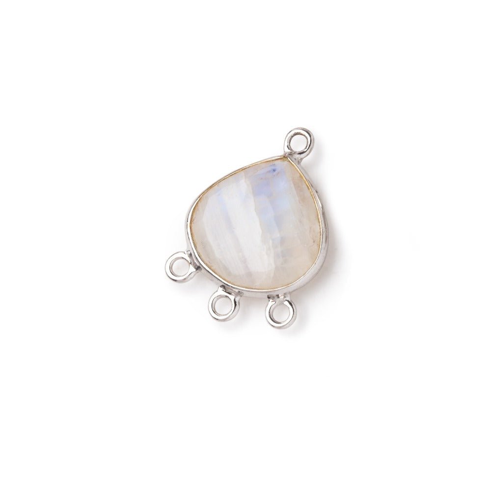 12mm .925 Silver Bezel Rainbow Moonstone faceted heart 3 ring Connector 1 piece (ONLINE ORDER ONLY)