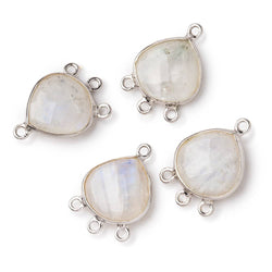 12mm .925 Silver Bezel Rainbow Moonstone faceted heart 3 ring Connector 1 piece (ONLINE ORDER ONLY)