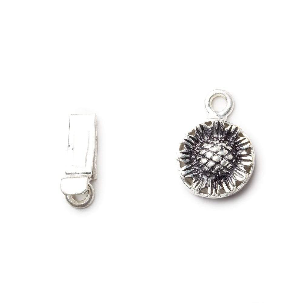 12mm Antiqued Sterling Silver plated Box Clasp Sunflower Design 1 piece (ONLINE ORDER ONLY)