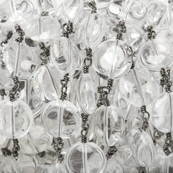12mm Crystal Quartz plain coin Black Gold Chain by the foot 16 pieces (ONLINE ORDER ONLY)