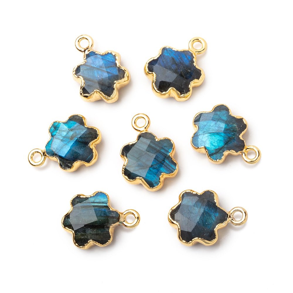 12mm Gold Leafed Labradorite Faceted Flower with Blue Flash 1 Pendant