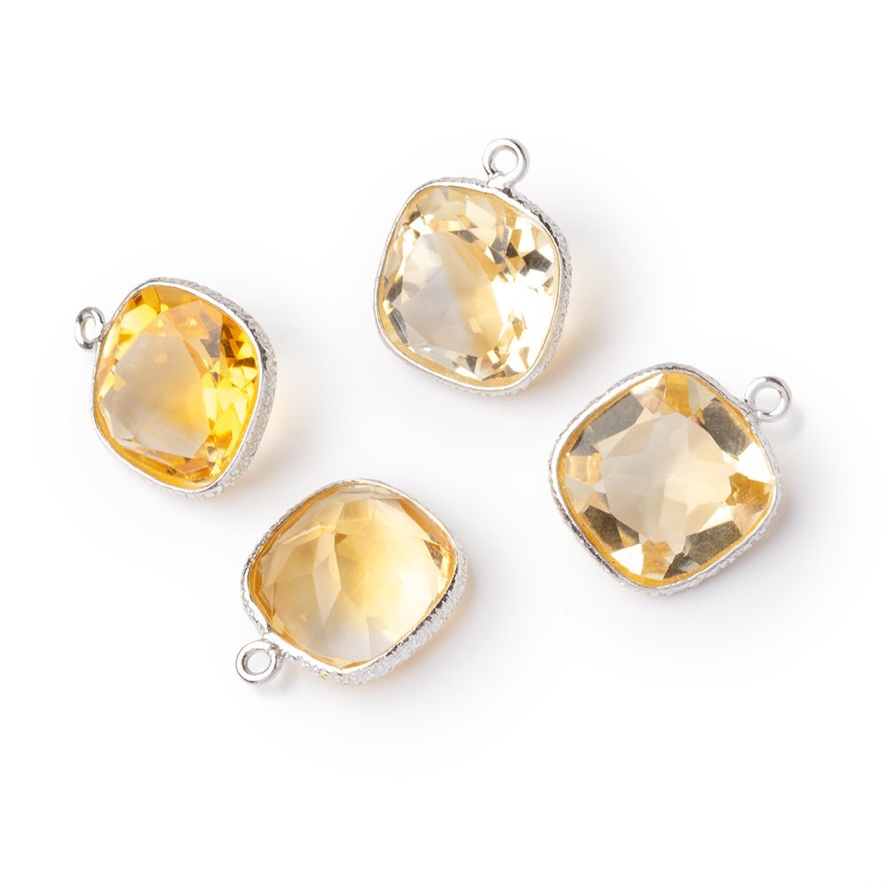 12mm Sterling Silver Textured Bezel Citrine Pavilion Faceted Cushion 1 Pendant (ONLINE ORDER ONLY)