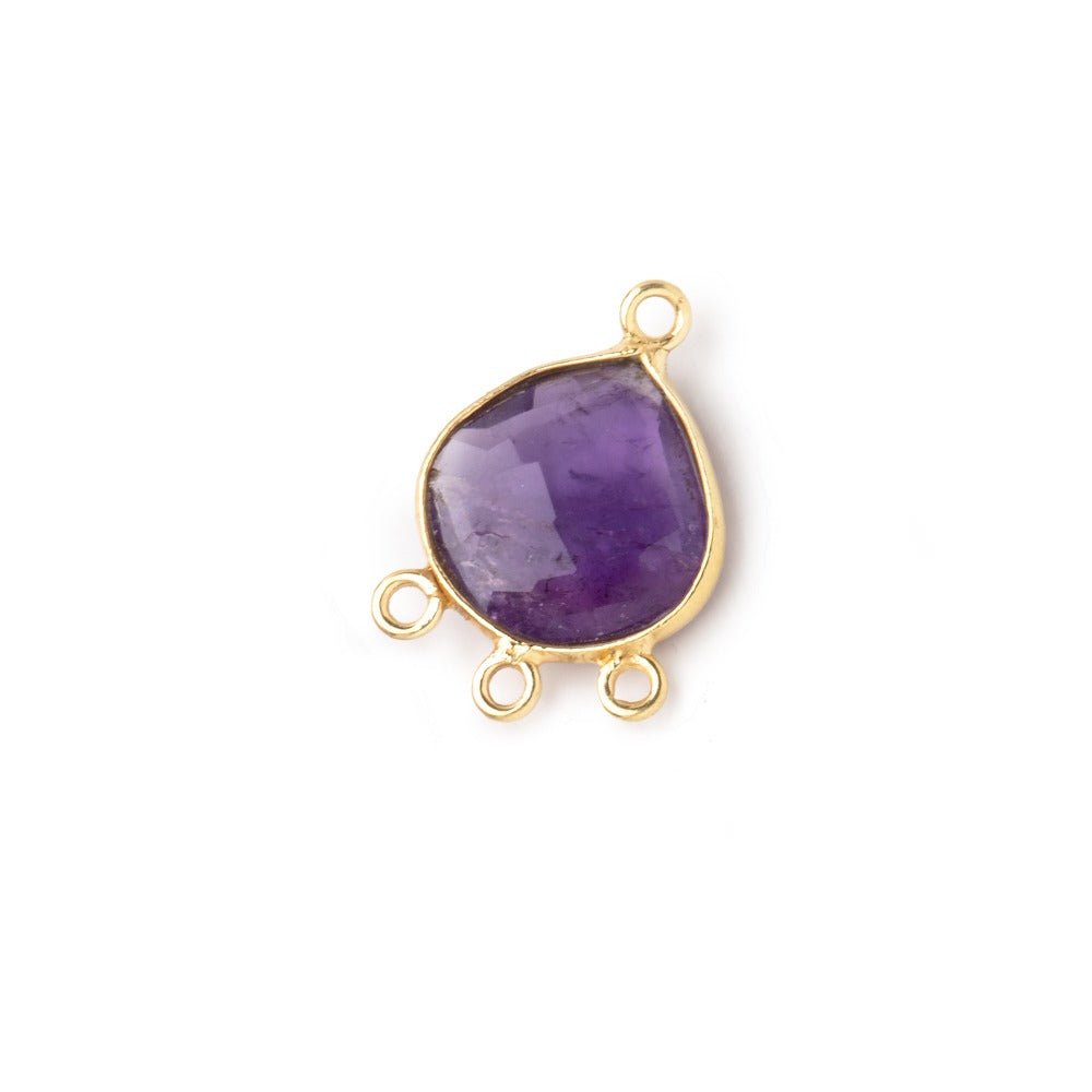 12mm Vermeil Bezel Amethyst Faceted Heart 3 ring Connector 1 Focal piece (ONLINE ORDER ONLY)