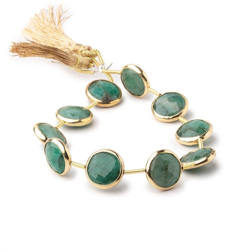 11mm Vermeil Bezel Emerald Faceted Coin Beads 6.5 inch 12 pieces (ONLINE ORDER ONLY)