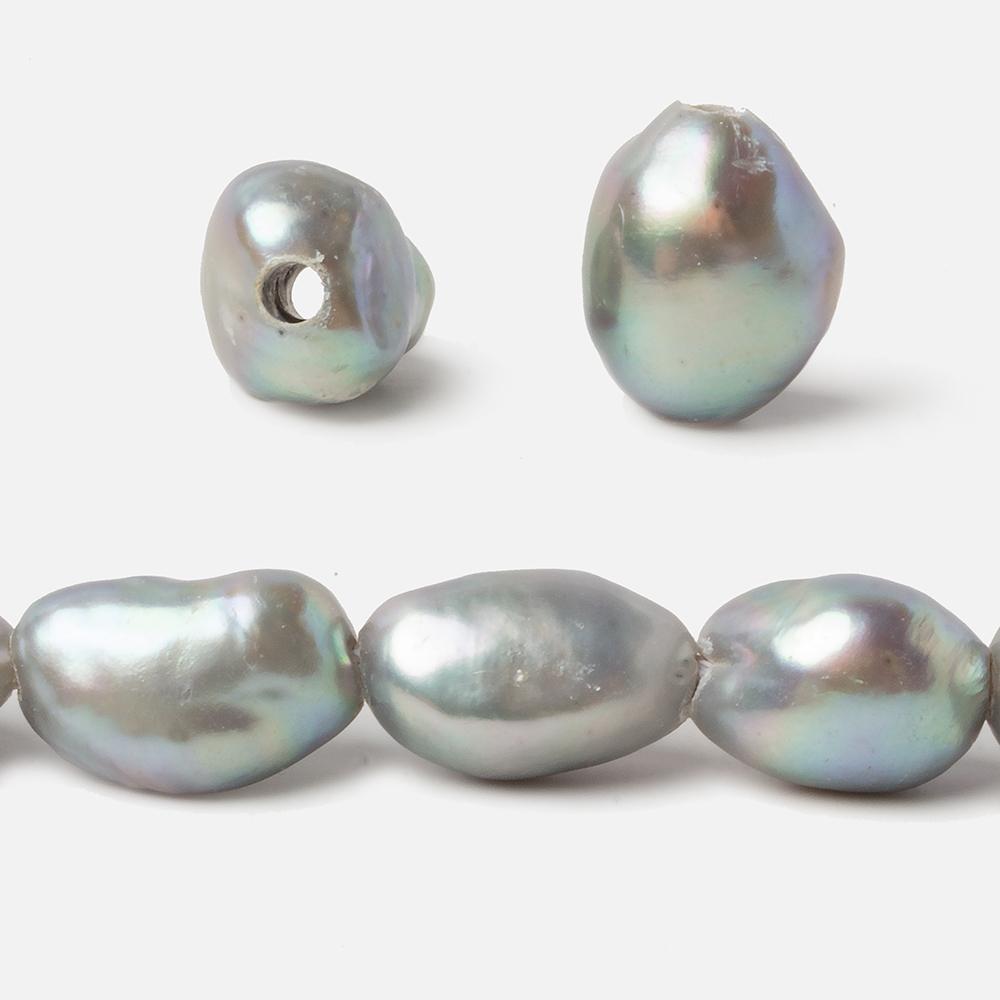 12x10-14x10mm Verde Silver Large Hole Straight Drilled Baroque Freshwater Pearls 15 in 29 pcs (ONLINE ORDER ONLY)
