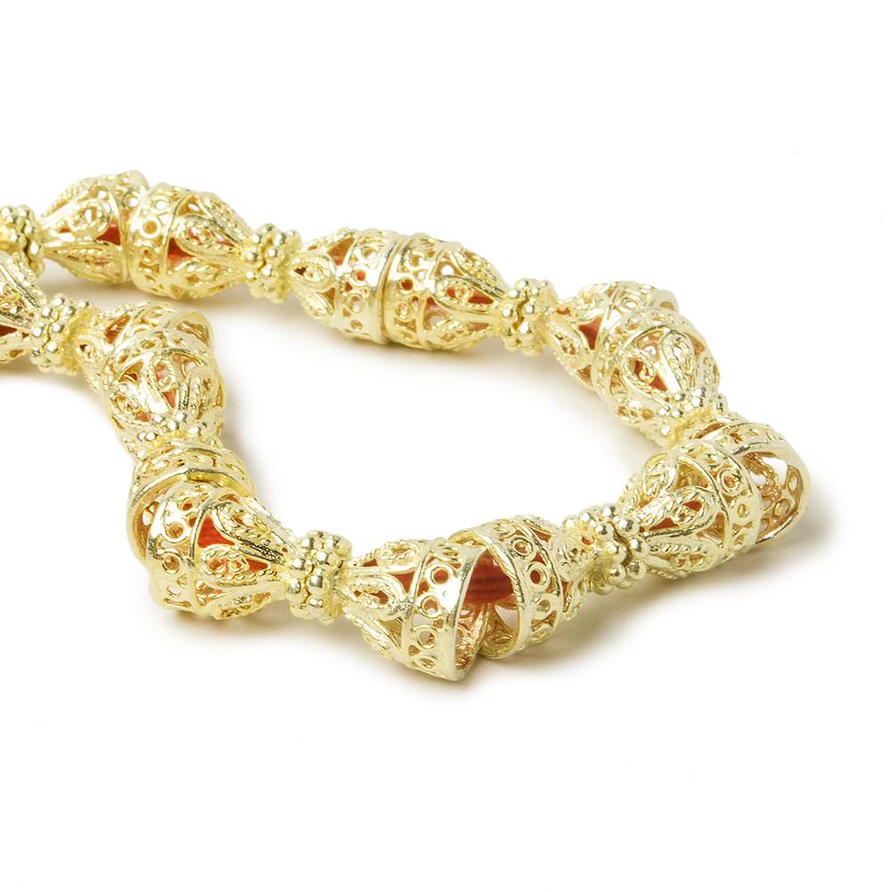 12x10mm 14kt Gold plated Copper Cone Filigree and Miligrain Top  8 inch 18 beads (ONLINE ORDER ONLY)