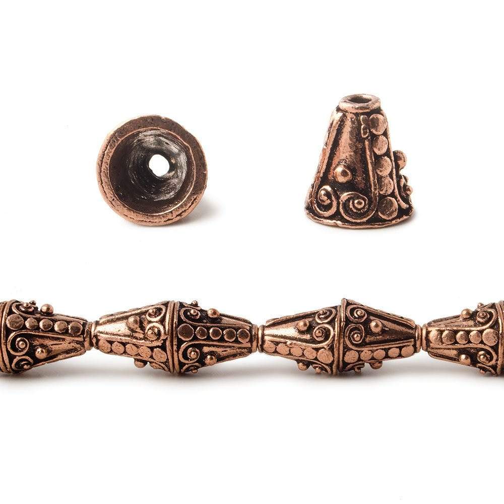 12x10mm Antiqued Copper Cone Bali Design 8 inch 16 pcs (ONLINE ORDER ONLY)