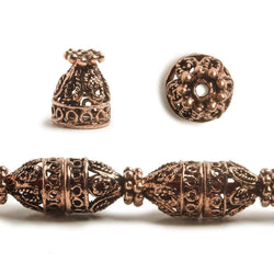 12x10mm Antiqued Copper Cone or Bead Cap Bali Design With Daisy Top and Rounded Shape 8 in 18 pcs (ONLINE ORDER ONLY)