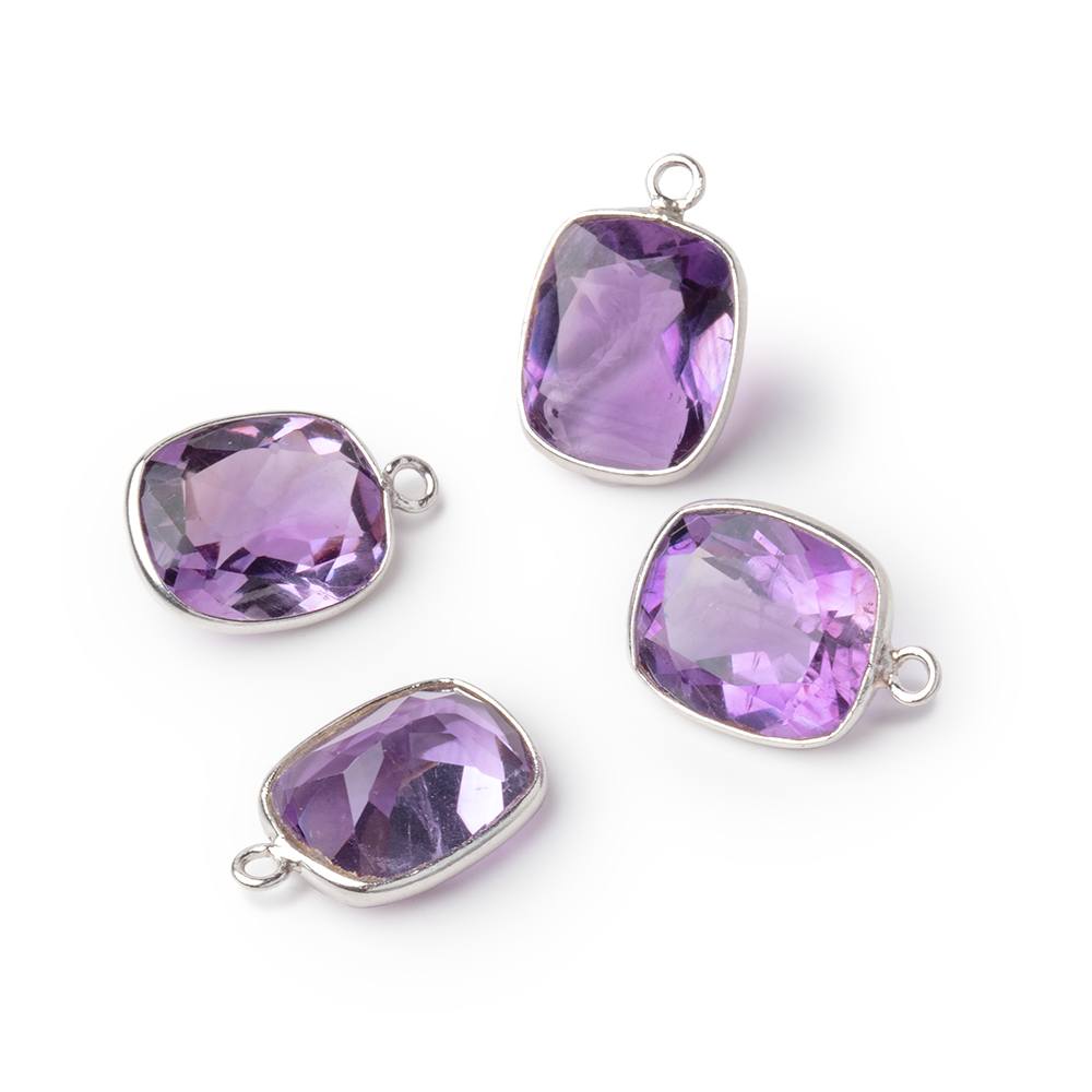 12x10mm Sterling Silver Bezel Amethyst Pavilion Faceted Rectangle 1 Pendant